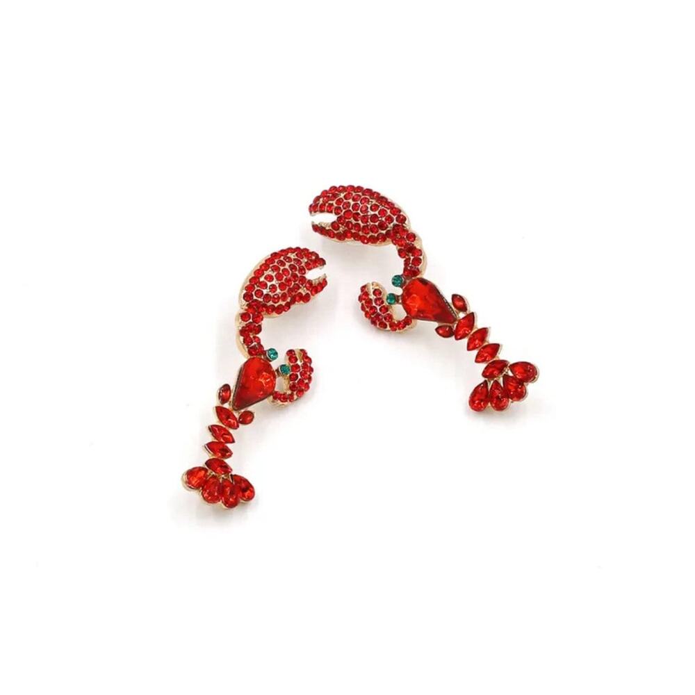 Jeweled Red Maine Lobster Dangle Earring